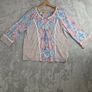 Style & Co. Women's White Pom-Pom Trim Peasant Blouse, Size Medium